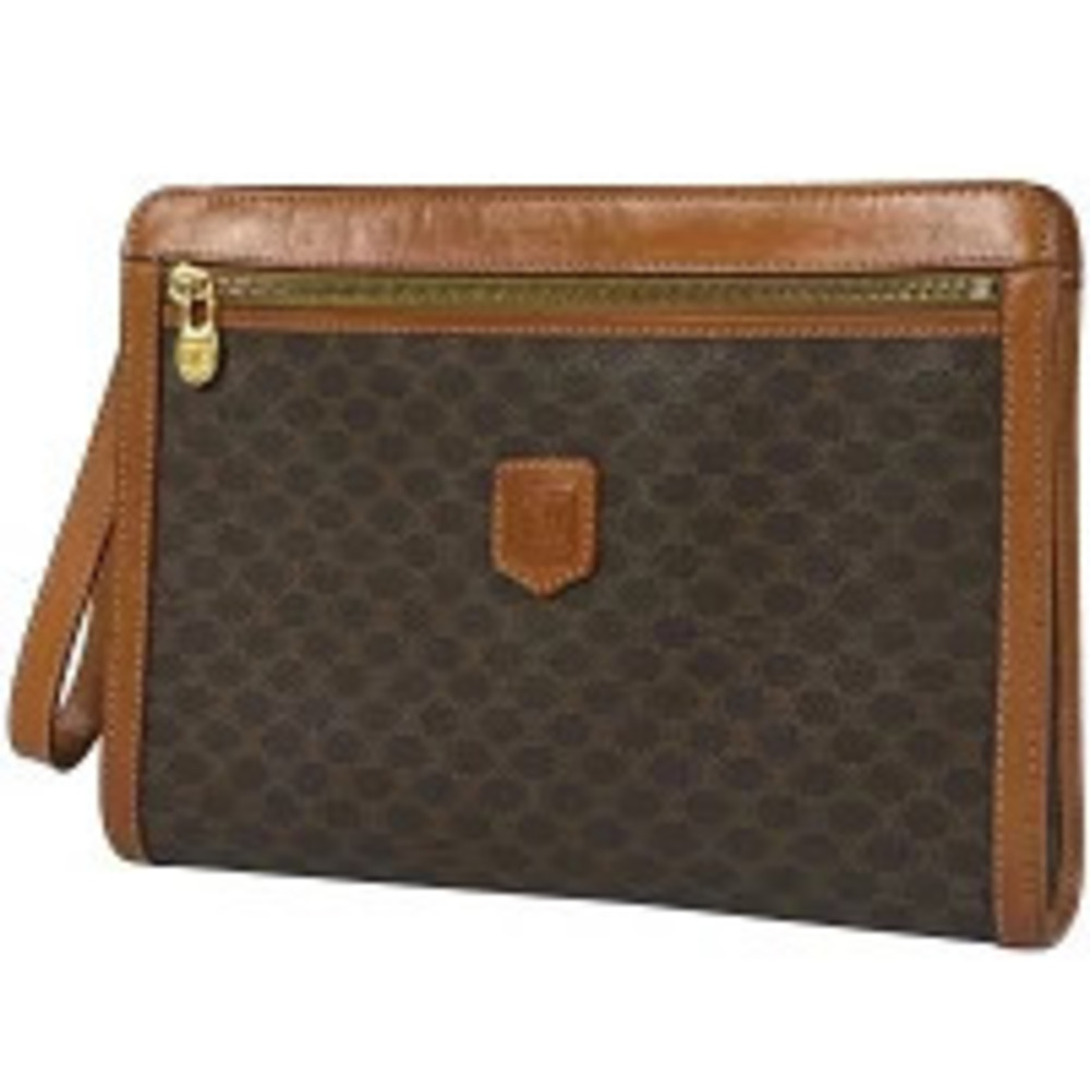 Celine Macadam Clutch Bag Shoulder Canvas Brown